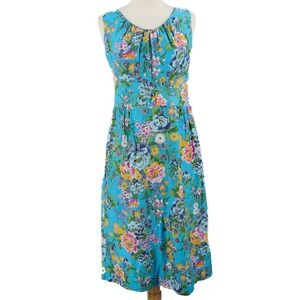 Vintage Paradise Hawaii Midi Dress 12 Fit Flair Pleated Resort Wear 100% Cotton